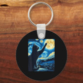 Porte-clés Cat Reaching Moon Starry Night Funny Kitten Men Wo (Recto)