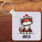 Porte-clés Cat with Red Hearts Cute and Fun (Recto)
