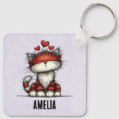 Porte-clés Cat with Red Hearts Cute and Fun (Dos)