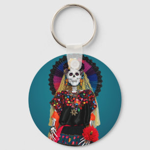 Porte-clés Catrina élégante dans une tenue traditionnelle mex