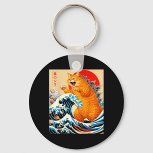 Porte-clés Catzilla Chat Orange Art Japonais pour Hommes Femm