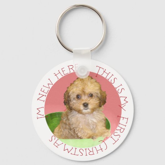 Porte-clés Cavachon chiot premier Noël (Recto)