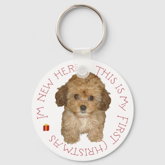 Porte-clés Cavachon Chiot Premier Noël (Recto)