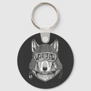 Porte-clés Cavalier de moto de chien de loup
