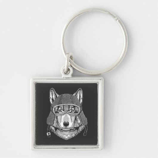 Porte-clés Cavalier de moto de chien de loup (Devant)