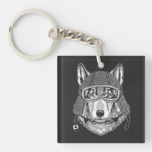 Porte-clés Cavalier de moto de chien de loup