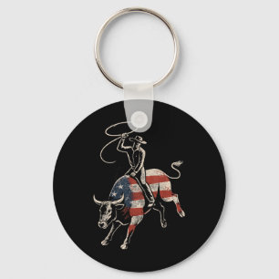 Porte-clés Cavalier de taureau de rodéo américain Drapeau amé