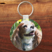 Porte-clés Cavalier King Charles Spaniel Blenheim souriant (Recto)