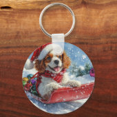 Porte-clés Cavalier King Charles Spaniel Chariot de Noël (Verso)