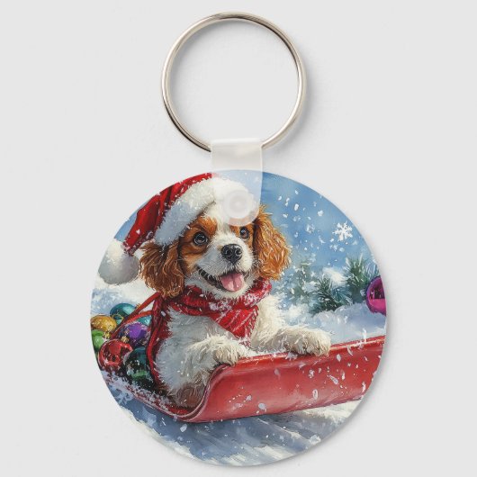 Porte-clés Cavalier King Charles Spaniel Chien Sledge Noël (Recto)