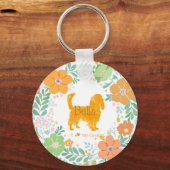 Porte-clés Cavalier King Charles Spaniel Fleur Orange Pastel (Recto)