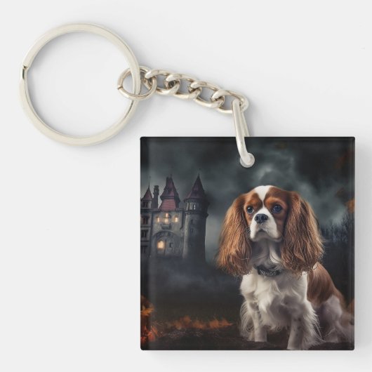Porte-clés Cavalier King Charles Spaniel Halloween effrayant (Devant)