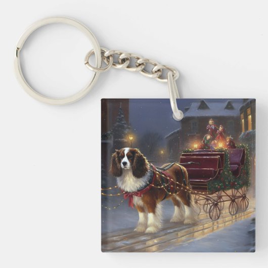 Porte-clés Cavalier King Charles Spaniel Noël Fêtard (Devant)