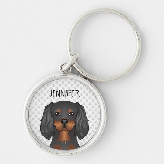 Porte-clés Cavalier King Charles Spaniel noir et fauve & Nom (Devant)