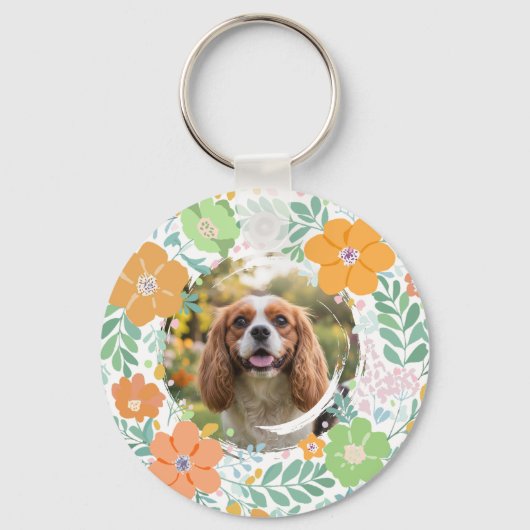 Porte-clés Cavalier King Charles Spaniel Pastel Orange Flower (Verso)