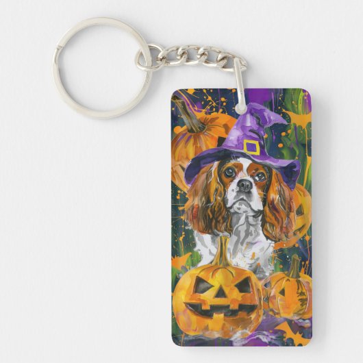 Porte-clés Cavalier King Chien Halloween Sorcière Et Citrouil (Devant)