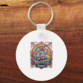 Porte-clés Cavalier Licorne Arc-en-Ciel Rétro (Recto)