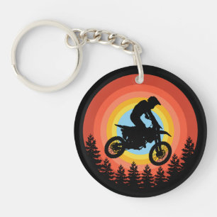 PORTE-CLÉS CAVALIER MOTOCROSS COUCHER DE SOLEIL RÉTRO