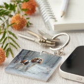 Porte-clés Cavalier Roi Laisser Neige Noël Brossé (Devant Droit)