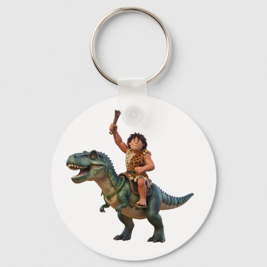 Porte-clés Caveman Riding Dinosaur Cartoon Image (Recto)