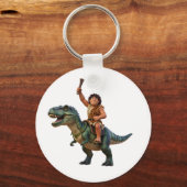 Porte-clés Caveman Riding Dinosaur Cartoon Image (Verso)