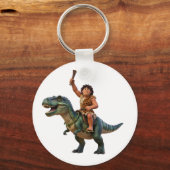 Porte-clés Caveman Riding Dinosaur Cartoon Image (Recto)