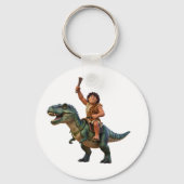 Porte-clés Caveman Riding Dinosaur Cartoon Image (Verso)