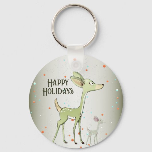Porte-clés Célébration de Noël Cerfs Verts Vacances Mignon (Recto)