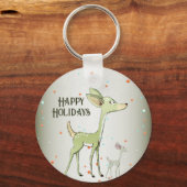 Porte-clés Célébration de Noël Cerfs Verts Vacances Mignon (Recto)