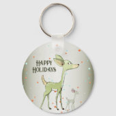 Porte-clés Célébration de Noël Cerfs Verts Vacances Mignon (Verso)