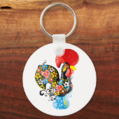 Porte-clés Célèbre coq de Barcelos Nr 06 - Édition Florale (Recto)