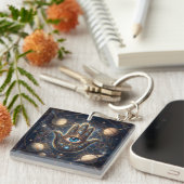 Porte-clés Celestial Hamsa Hand & Evil Eye Cosmic Protection (Devant Droit)