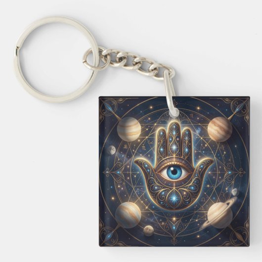 Porte-clés Celestial Hamsa Hand & Evil Eye Cosmic Protection (Devant)