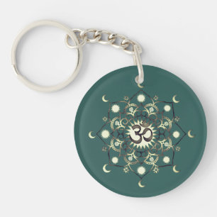 Porte-clés Celtique Sun Moon Mandala Om Citation Or Vert