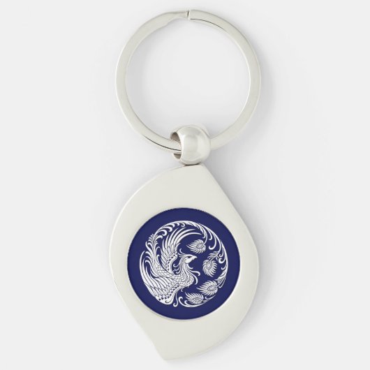 Porte-clés Cercle blanc traditionnel de Phoenix sur le bleu (Devant)