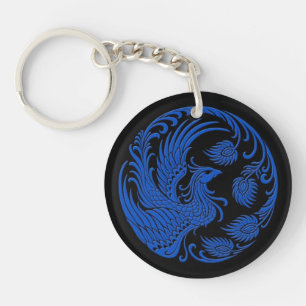 Porte-clés Cercle bleu traditionnel de Phoenix sur le noir