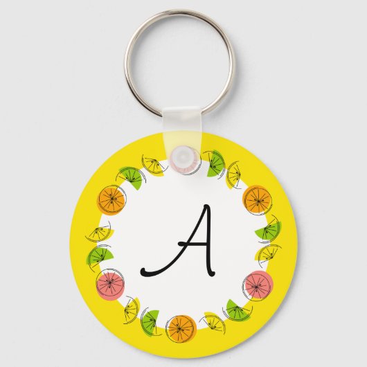 Porte-clés Cercle Citron Jaune Monogramme double face (Recto)