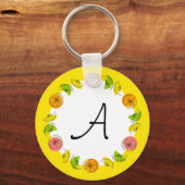 Porte-clés Cercle Citron Jaune Monogramme double face (Recto)
