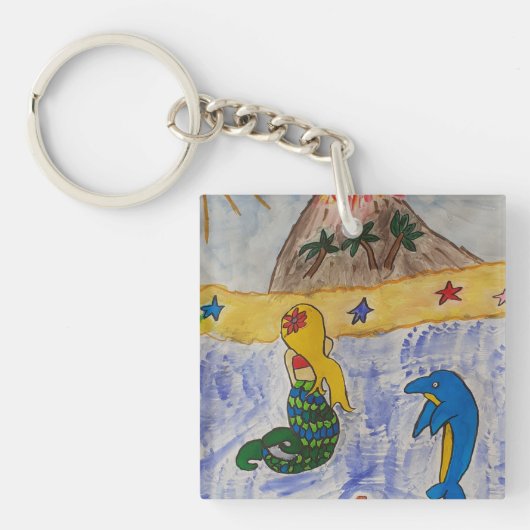 Porte-clés Cercle de clé acrylique de l'île Mermaid (Devant)