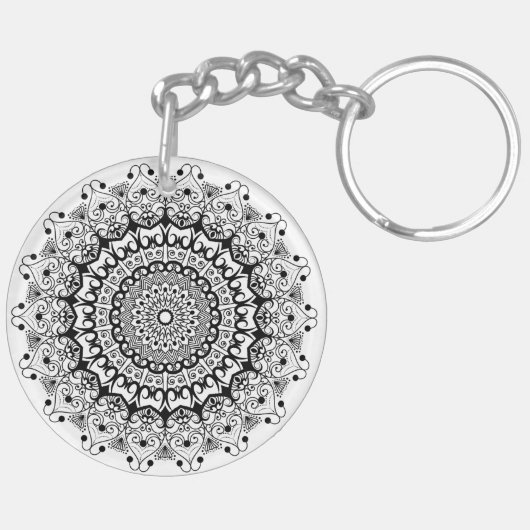 Porte-clés Cercle de mandala orné noir (Dos gauche)