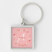 Porte-clés Cercle des fleurs Monogramme & nom (Devant)