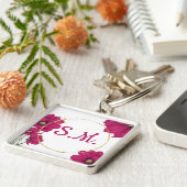 Porte-clés cercle doré à fleurs roses (Côté)