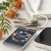 Porte-clés cercle floral dynamique girly "Enjoy Life" mots (Devant droit)