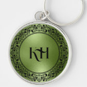 Porte-clés Cercle floral noir Iridescente Texture verte (Devant)