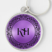 Porte-clés Cercle Floral Noir Purple Iridescente Texture (Devant)