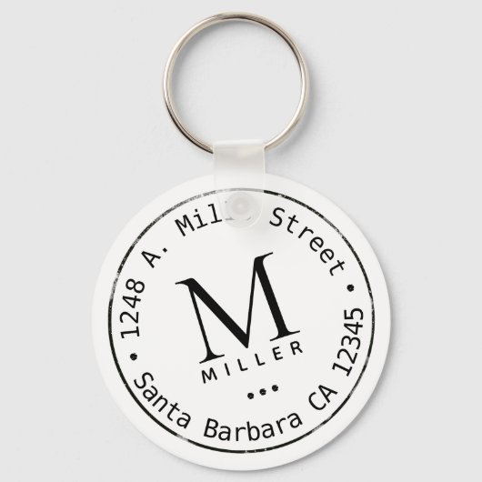 Porte-clés cercle monogramme initial et nom blanc (Recto)