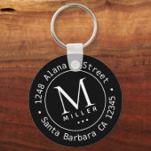 Porte-clés cercle monogramme initial et nom porte - clé noir (Verso)