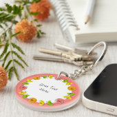 Porte-clés Cercle rose citrus Monogramme recto-verso (Devant droit)