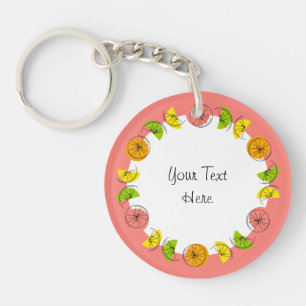 Porte-clés Cercle rose citrus Monogramme recto-verso