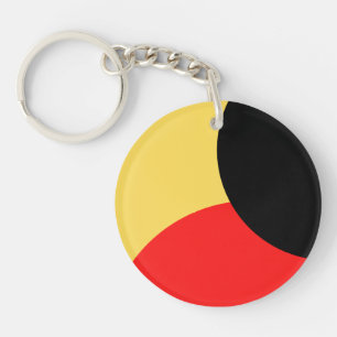 Porte-clés Cercle rouge et noir sur fond jaune Abstrait
